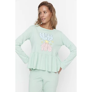 Trendyol Mint Ruffle Detailed Knitted Pajamas Set
