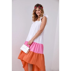 Summer dress on hangers with longer back, pink and orange