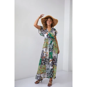 Green maxi wrap dress with belt