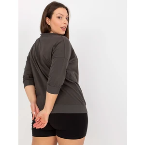 Khaki size plus blouse with 3/4 sleeves