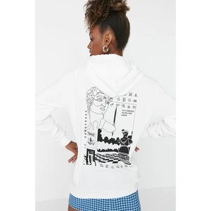 Trendyol White Printed Oversized Hoodie, Thin Knitted Sweatshirt