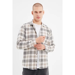 Trendyol Beige Men Regular Fit Shirt Collar Woodcut Plaid Shirt