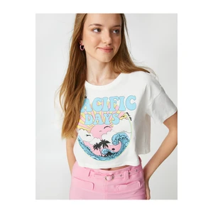 Koton Crop T-Shirt Short Sleeves Crew Neck Printed