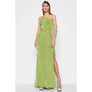 Trendyol Oil Green Knitted Evening Dress with Window/Cut Out Detail