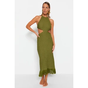 Trendyol Khaki Fitted Maxi Knitted Cut Out/Window Beach Dress