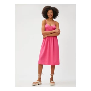 Koton Women's Strapless Collar Plain Pink Midi Dress