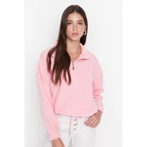 Trendyol Light Pink Zipper Detailed Fleece Knitted Sweatshirt