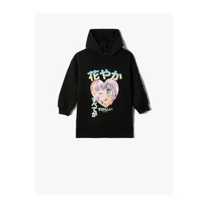 Koton Animation Printed Sweatshirt Dress With Hooded Long Sleeve