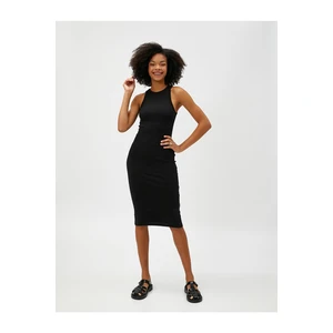 Koton Halter Neck Cotton Ribbed Midi Dress, Sleeveless