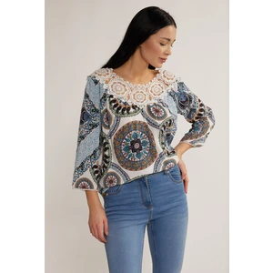 MONNARI Woman's Blouses Patterned Blouse With Lace Multi Blue