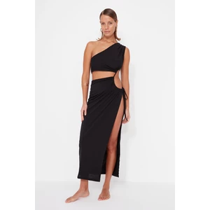 Trendyol Black Fitted Maxi Knitted Cut Out/Window One-Shoulder Beach Dress