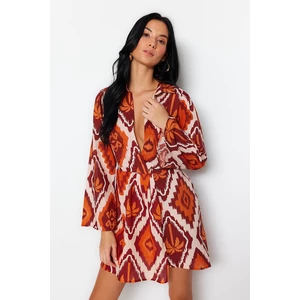 Trendyol Tropical Pattern Mini Woven 100% Cotton Beach Dress