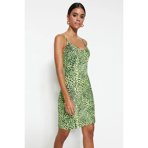 Trendyol Green Leopard Pattern Fitted Mini Straps, Flexible Knitting Dress