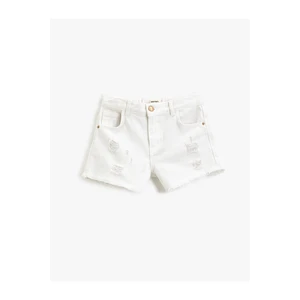 Koton Denim shorts with pockets, frayed details, cotton tassels around the edges, and an adjustable elasticated waist.