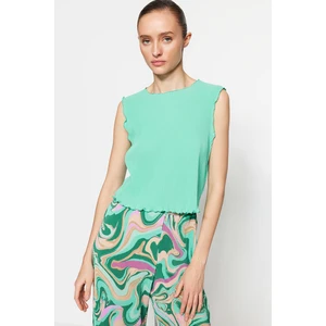 Trendyol Green Pleated Crop Knitted Blouse