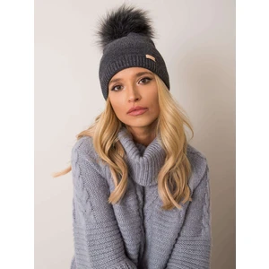 RUE PARIS Dark gray hat with a pompom