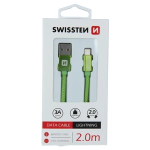 Adatkábel Swissten textil Lightning konnektorral, gyorstöltés támogatással, Green