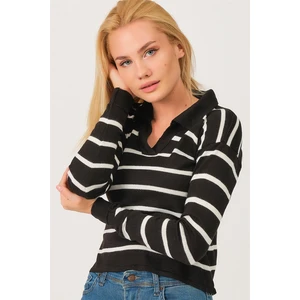 Z3017 DEWBERRY WOMEN'S POLO NECK SWEATER-BLACK