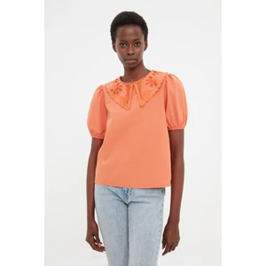 Trendyol Tile Brode Collar Short Sleeve Blouse