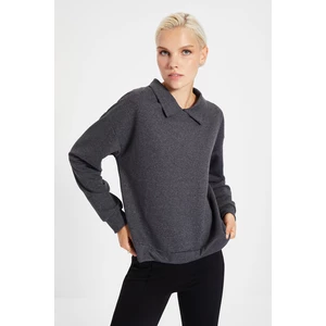 Trendyol Anthracite Shirt Collar Basic Knitted Sweatshirt
