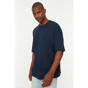 Trendyol Navy Blue Men's Short Sleeved Back Printed Oversize T-Shirt