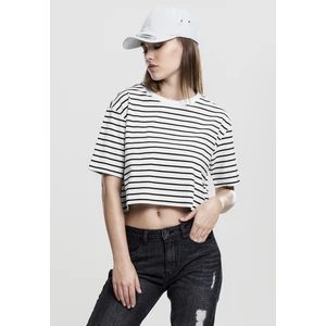 Women's short striped oversized t-shirt wht/bl