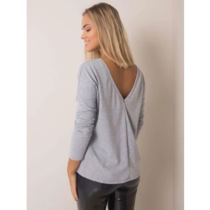 Gray melange blouse with a neckline on the back