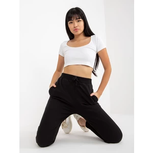 Women's insulated sweatpants with tie - black