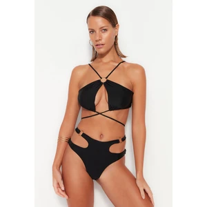 Trendyol Black Halterneck Accessorized Bikini Top