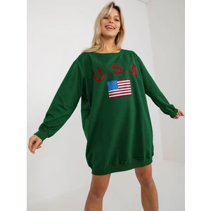 Dark green long sweatshirt with print and application