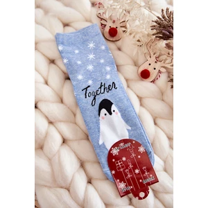 Women's Socks Christmas Patterns with Penguin Blue