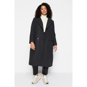 Trendyol Curve Plus Size Coat - Black - Double-breasted