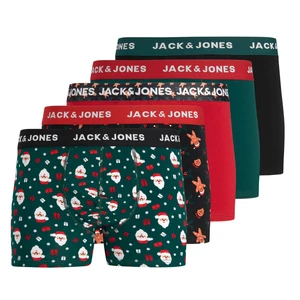 Jack&Jones 5 PACK- pánské boxerky JACDASH 12222007 Black Fiery Red - Ponderosa Pine - Ponderosa Pine - Black L