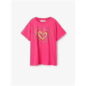 Dark pink girls' T-shirt Desigual Heart - Girls