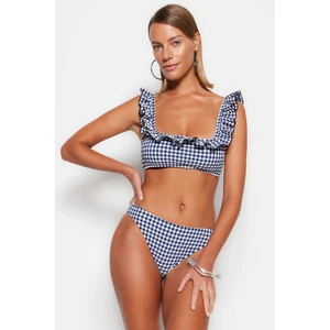 Trendyol Navy Blue Gingham Textured Regular Leg Bikini Bottom