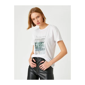 Koton Short-Sleeved T-Shirt with a Stamp Detailed Slogan Print.