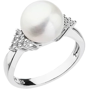 Evolution Group Stříbrný prsten s bílou říční perlou a zirkony 25002.1 54 mm