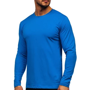 Modré pánske tričko s dlhými rukávmi bez potlače Bolf 172007