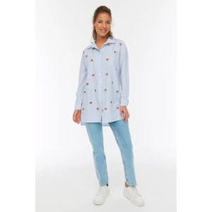 Trendyol Blue Striped Embroidery Detailed Back Long Woven Shirt