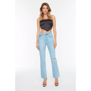 Trendyol Light Blue Ripped Detailed High Waist Flare Jeans