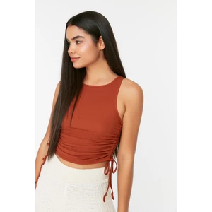 Trendyol Tile Crepe Fabric Crop Knitted Blouse