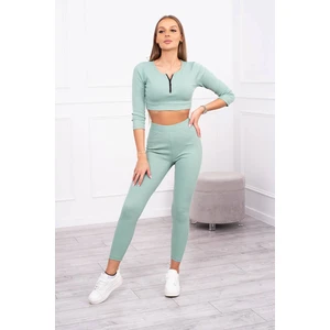 Žebrovaný crop top set tmavě mátový