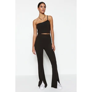 Trendyol Dark Brown One-Shoulder Crop and Hem with a Slit Flare Knitted Top and Bottom Set