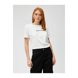 Koton Stone Embroidered T-Shirt V-Neck