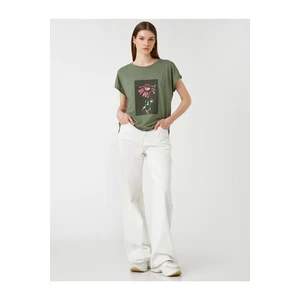 Koton Floral Printed T-Shirt Short Sleeved Crew Neck
