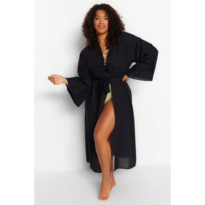 Trendyol Curve Black Accessory Detailed Voile Kimono