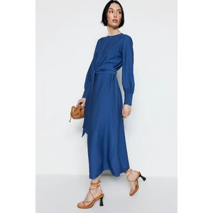 Trendyol Indigo Wide Belted Woven Dress With Zipper Cuffs