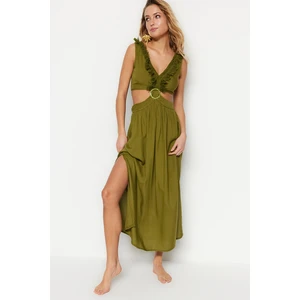 Trendyol Khaki Maxi Woven Tasseled Beach Dress