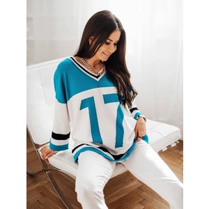 Turquoise-white sweater Cocomore cmgB160a.R01