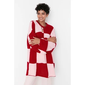 Trendyol Red Pink Checkerboard Pattern Crewneck Knitwear Sweater